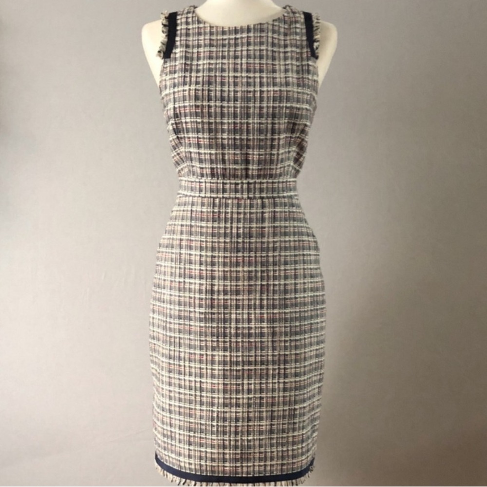 J. Crew Red and Blue Cut-Out Tweed Sheath Dress